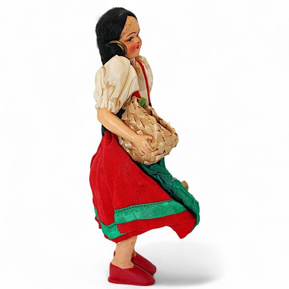 Vintage Italian Handcrafted Doll In Traditional Dress With Basket - Picture 4 of 7